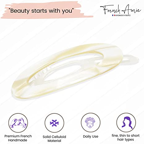 French Amie Oval Cut Out Small Handmade Cellulose Snap Hair Barrette for Women