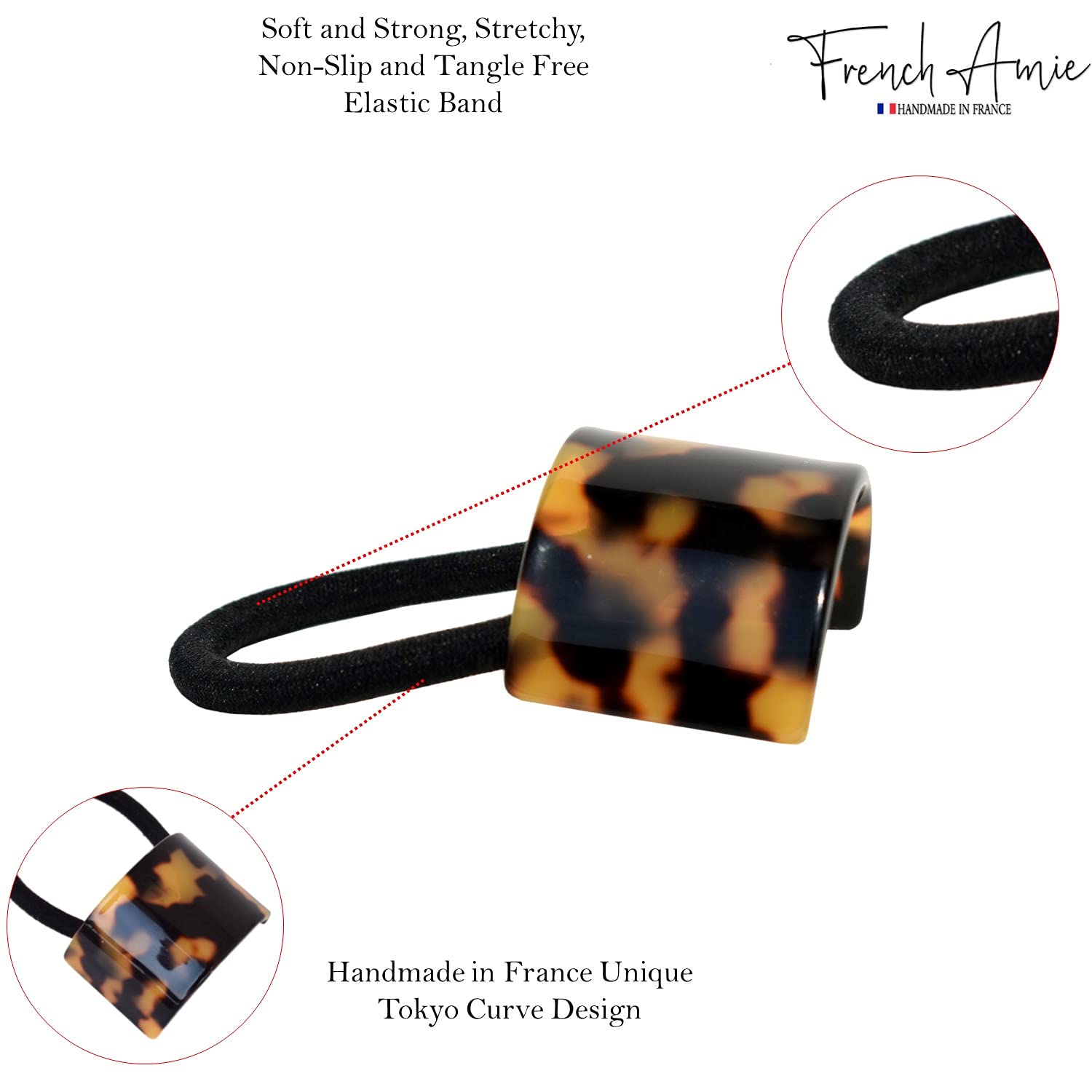 French Amie Canopy Cellulose Handmade Ponytail Elastic Hair Ties for Women