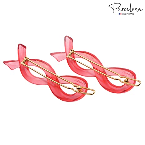 Parcelona French Infinity Ribbon Small Cellulose Hair Barrettes for Women(2 Pcs)