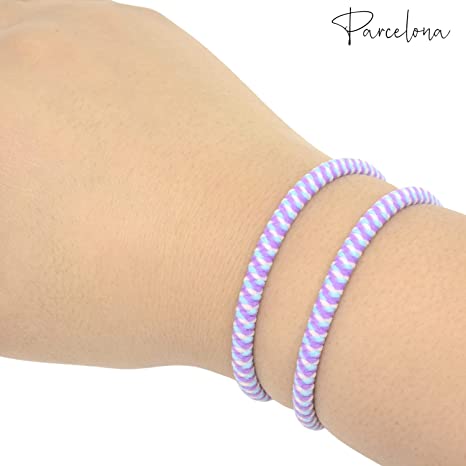 Parcelona Thin Stripes Set of 4 Ponytail Holder Elastic Hair Ties for Women