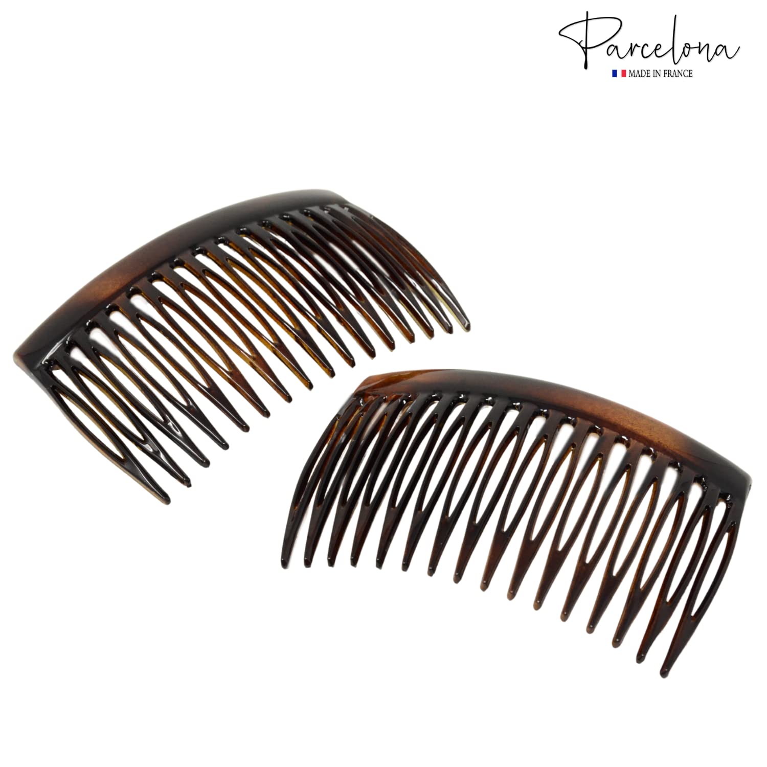Parcelona French Glossy Shell Medium Cellulose 16 Teeth Side Hair Combs (2 Pcs)