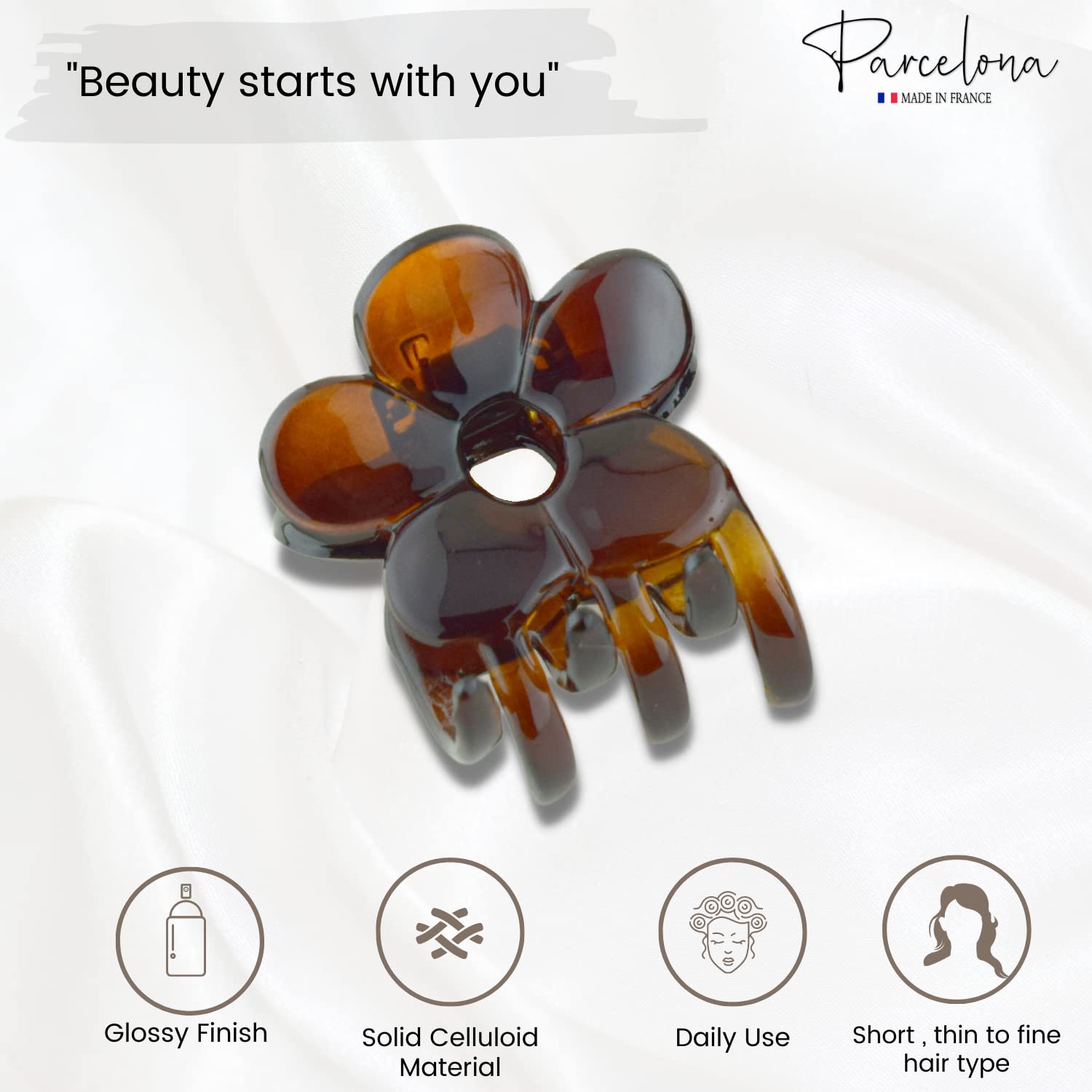 Parcelona French Belle Fleur Small 1 1/2" Cellulose Jaw Hair Claw for Women