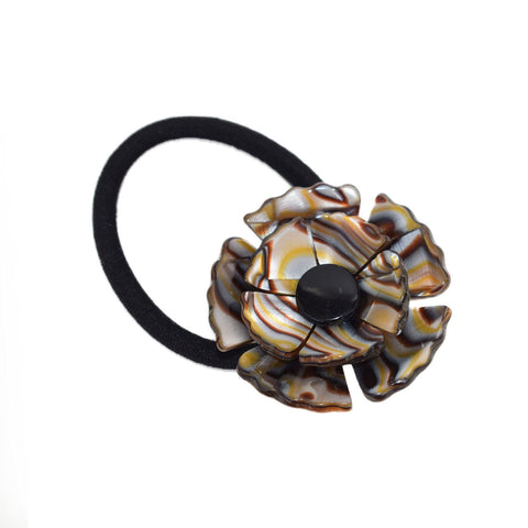 French Amie Fleur Silver Onyx Ponytail Non-Slip Flexible Elastic Hair Tie