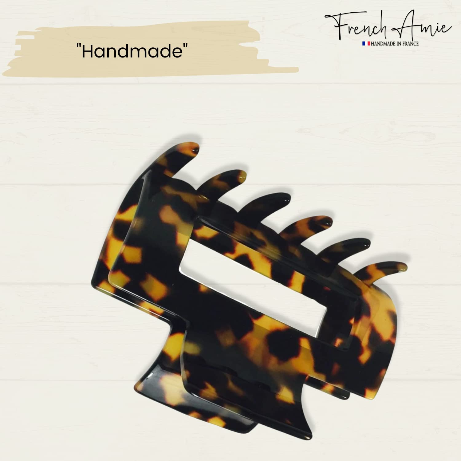 French Amie Geo Medium 3 1/4" Cellulose Acetate Handmade Jaw Hair Claw Clip Women