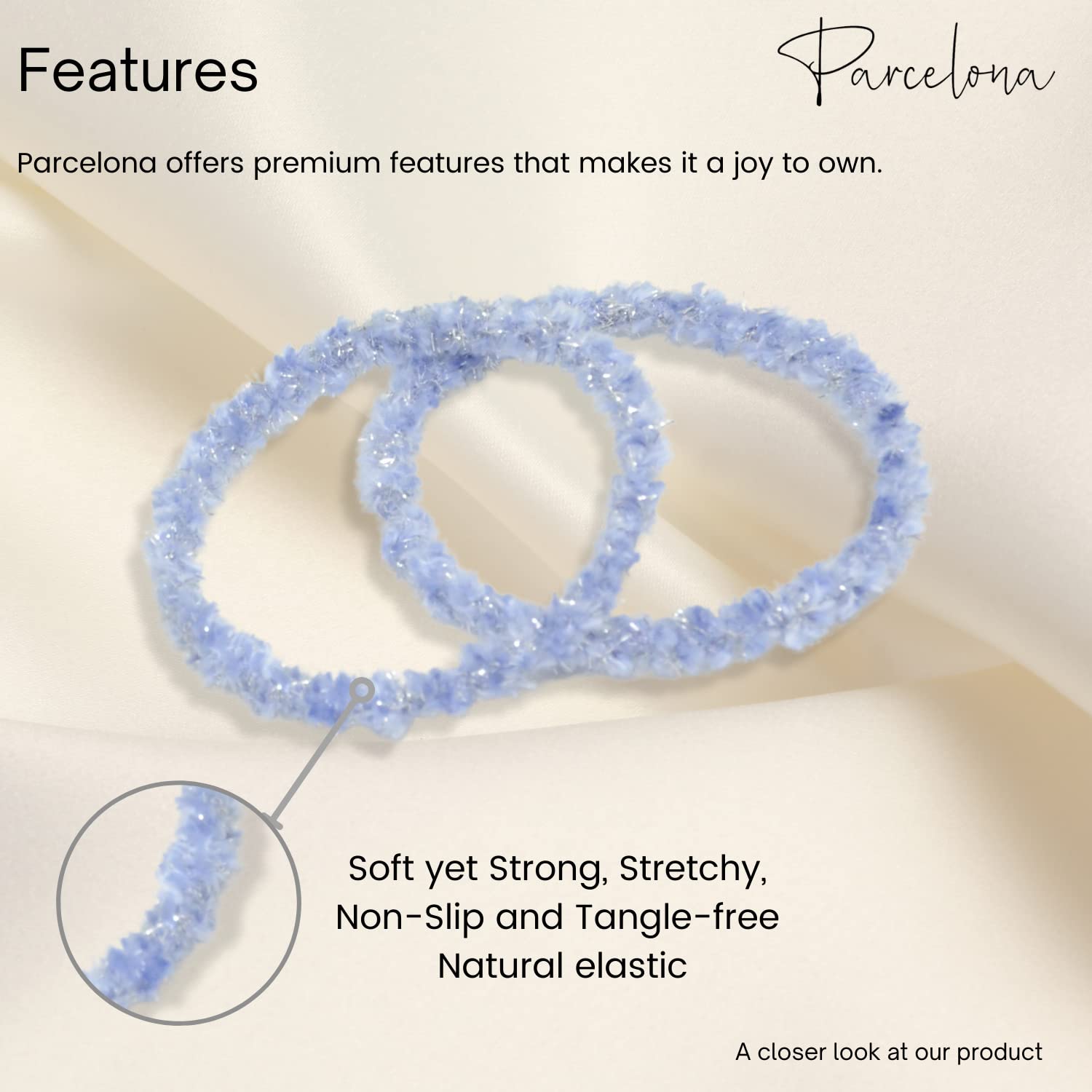 Parcelona Flexible Set of 4 Chenille Ponytail Holder Elastic Hair Ties