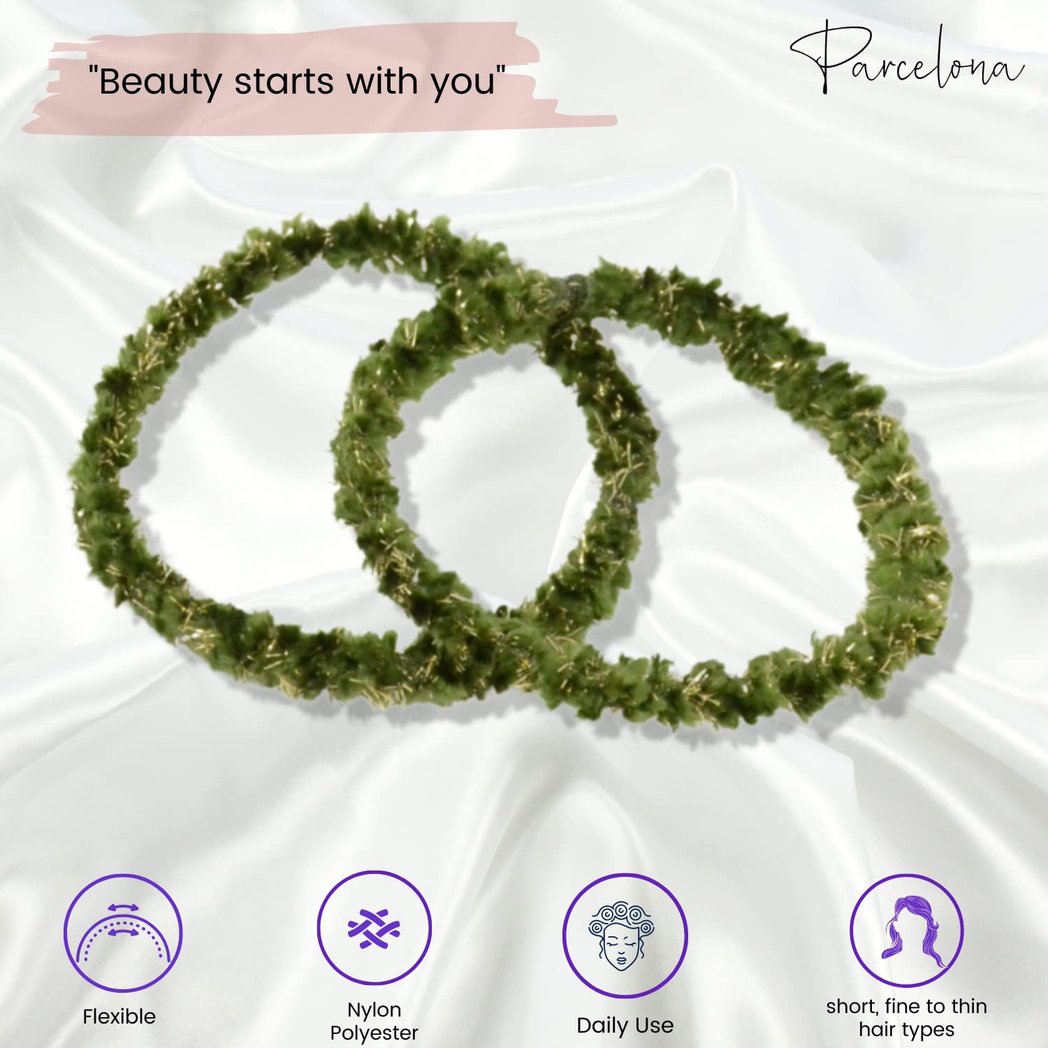 Parcelona Flexible Set of 4 Chenille Ponytail Holder Elastic Hair Ties
