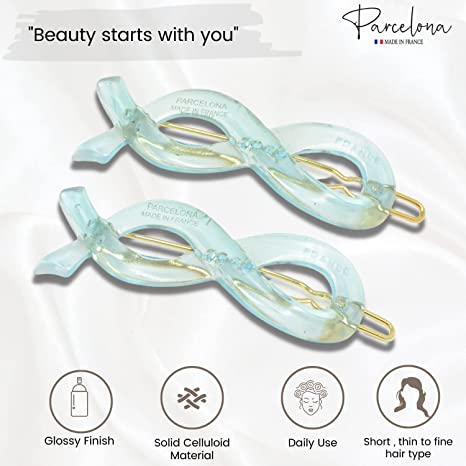 Parcelona French Infinity Ribbon Small Cellulose Hair Barrettes for Women(2 Pcs)