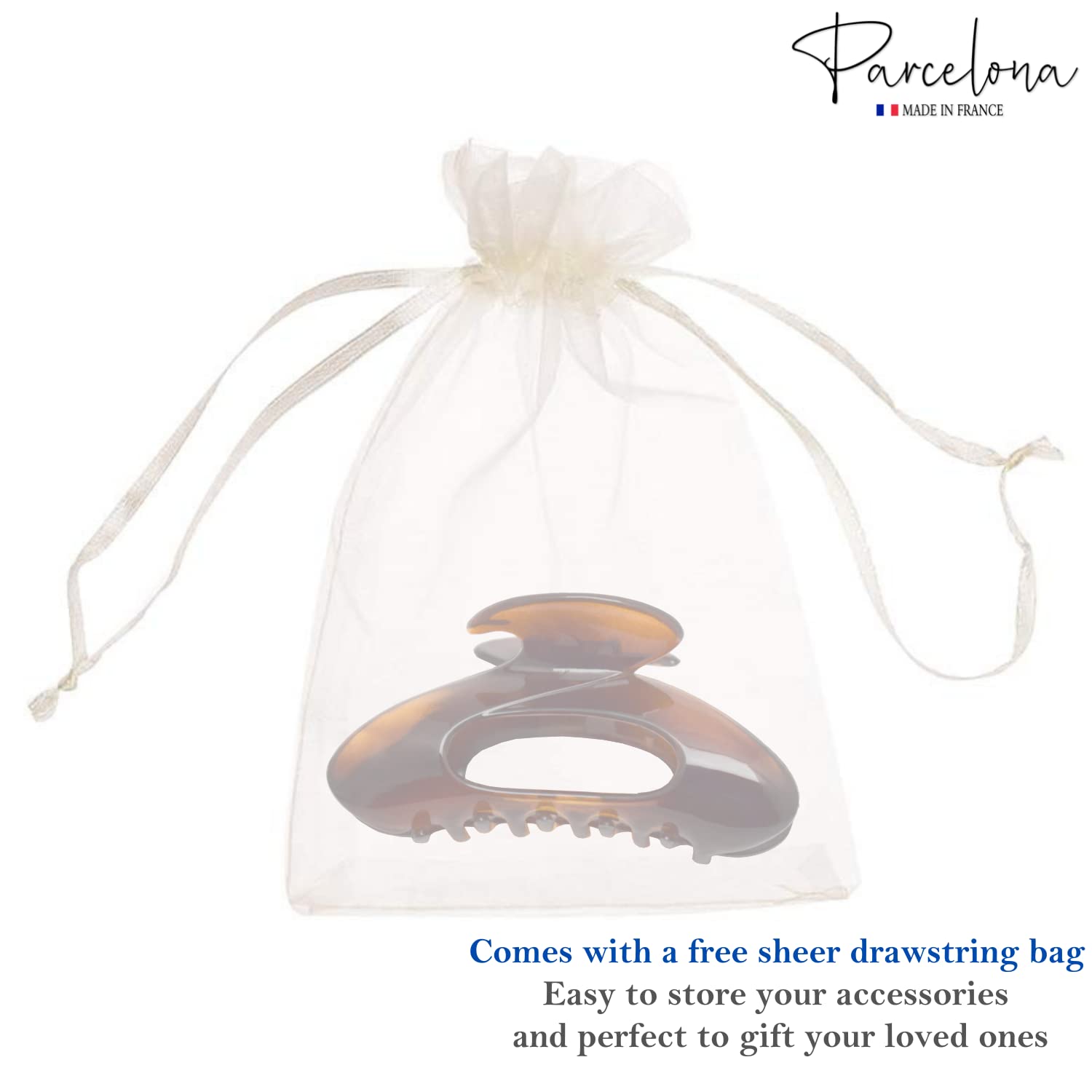 Parcelona France Ovale Medium 3.5 Inches Covered Spring Cellulose Hair Claw Clip