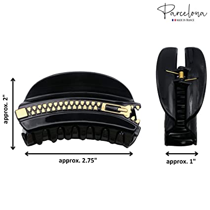 Parcelona French Belle Zip Design Small Glossy Black Cellulose Hair Claw