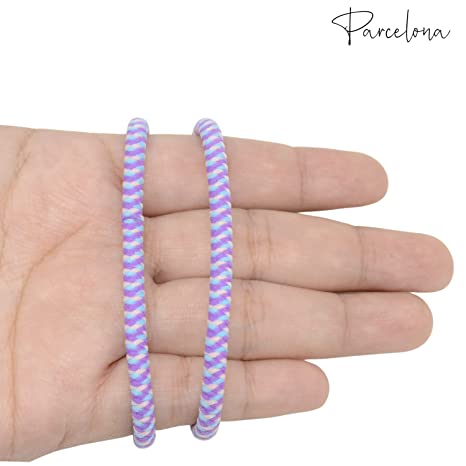 Parcelona Thin Stripes Set of 4 Ponytail Holder Elastic Hair Ties for Women
