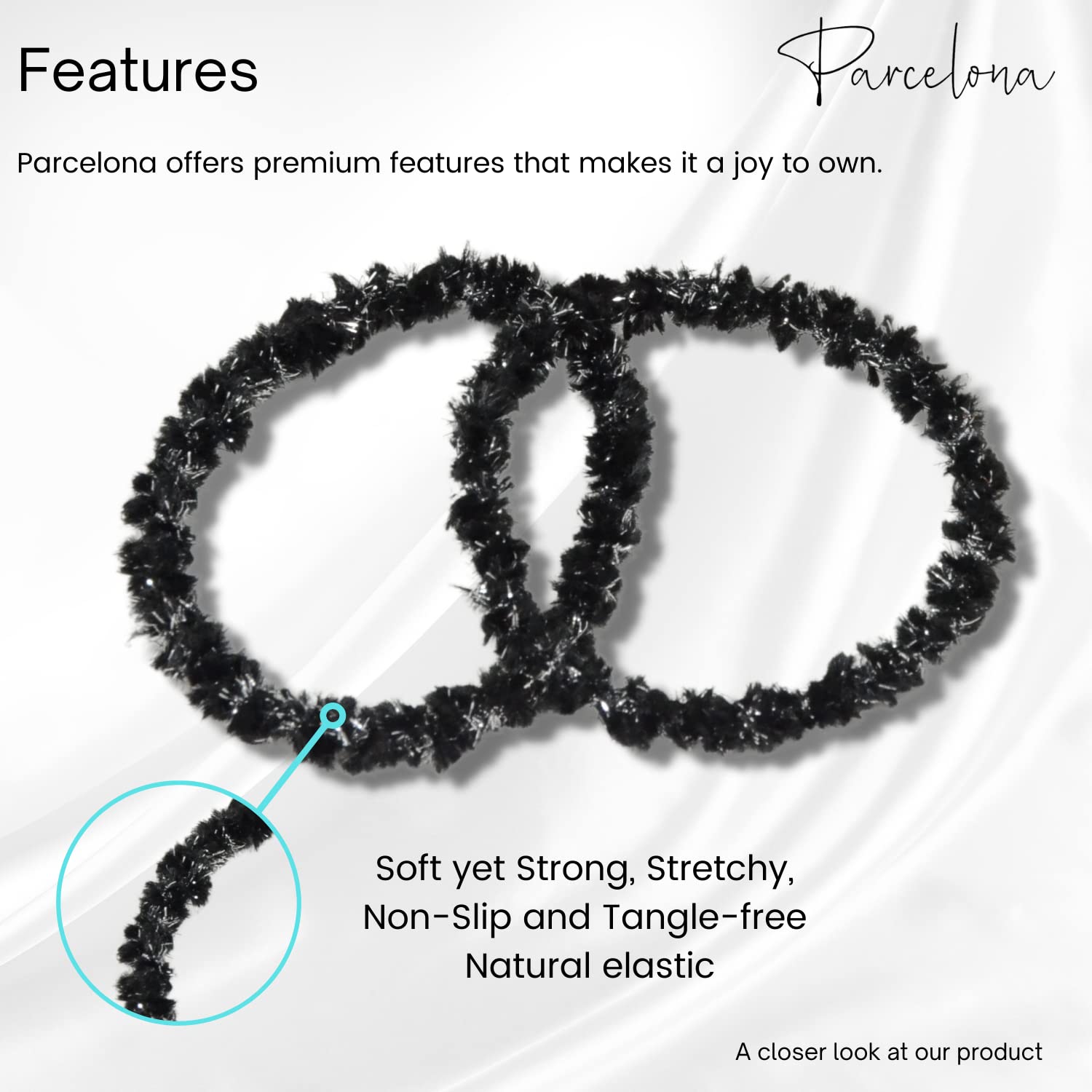 Parcelona Flexible Set of 4 Chenille Ponytail Holder Elastic Hair Ties