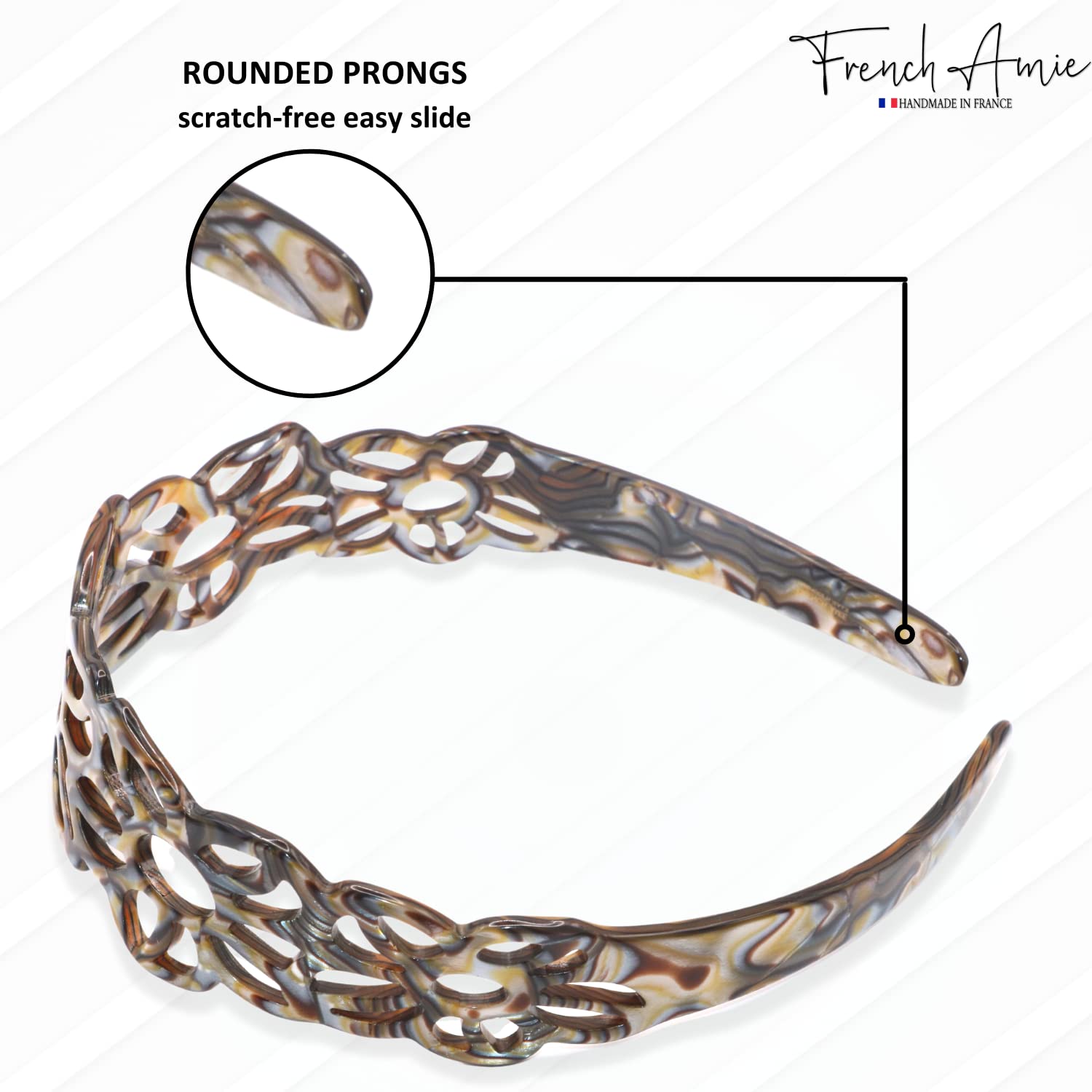 French Amie Flower Wide 1 1/2" Cellulose Handmade Flexible Headbands