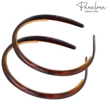Parcelona French Narrow Thin Wide 1/2" Shell Celluloid Headband for Women 2 pcs