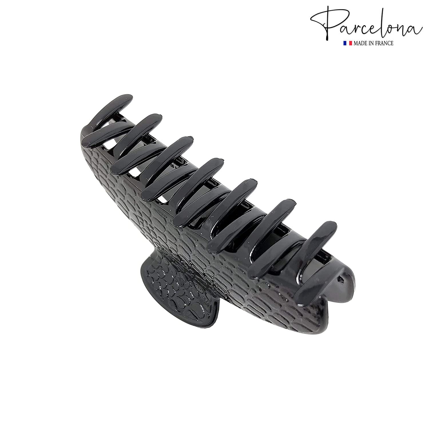 Parcelona France Croco Medium 3 1/2 Inches Cellulose Black Claw Jaw Hair Clip