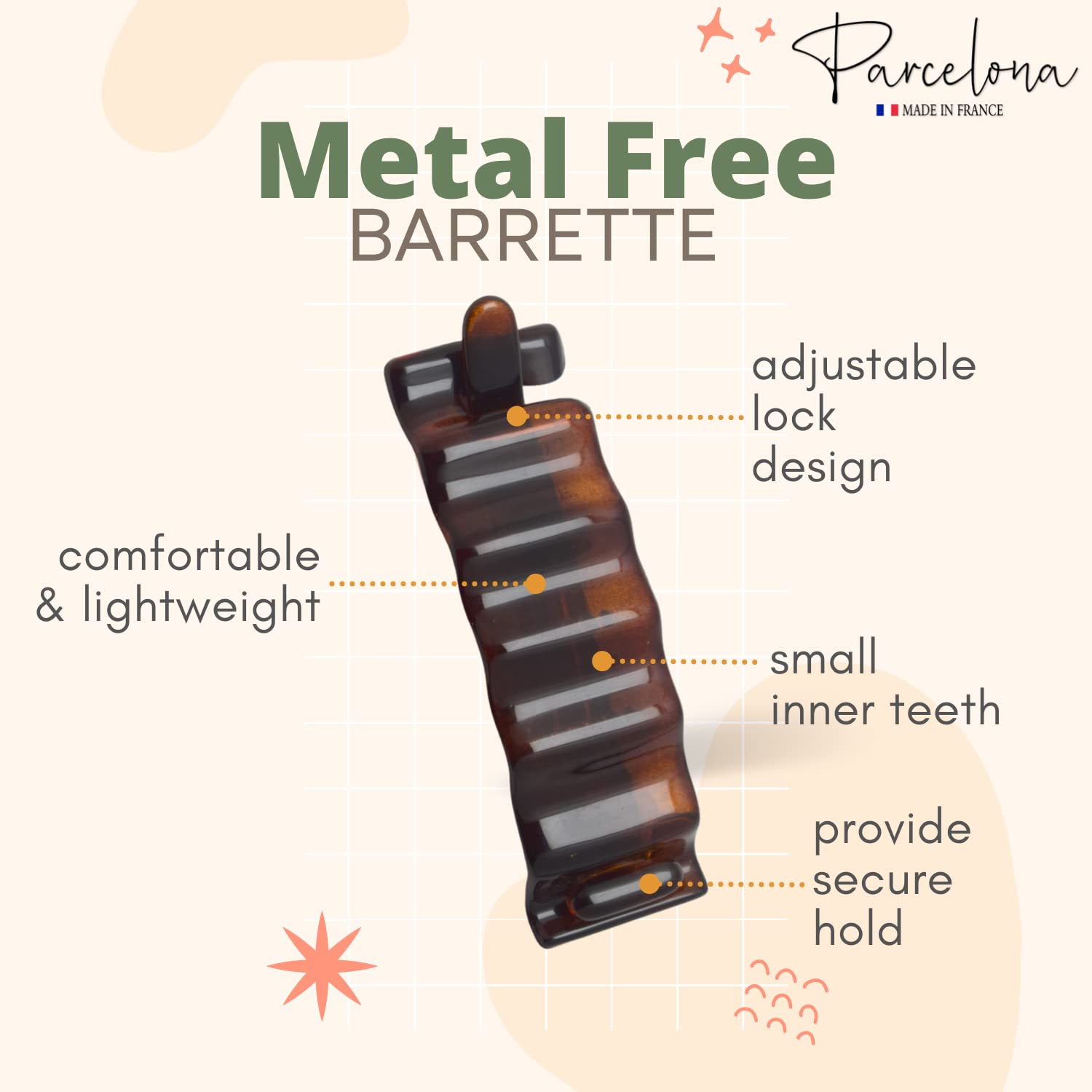 Parcelona French Crinkled Shell Small Metal Free Cellulose Hair Barrette