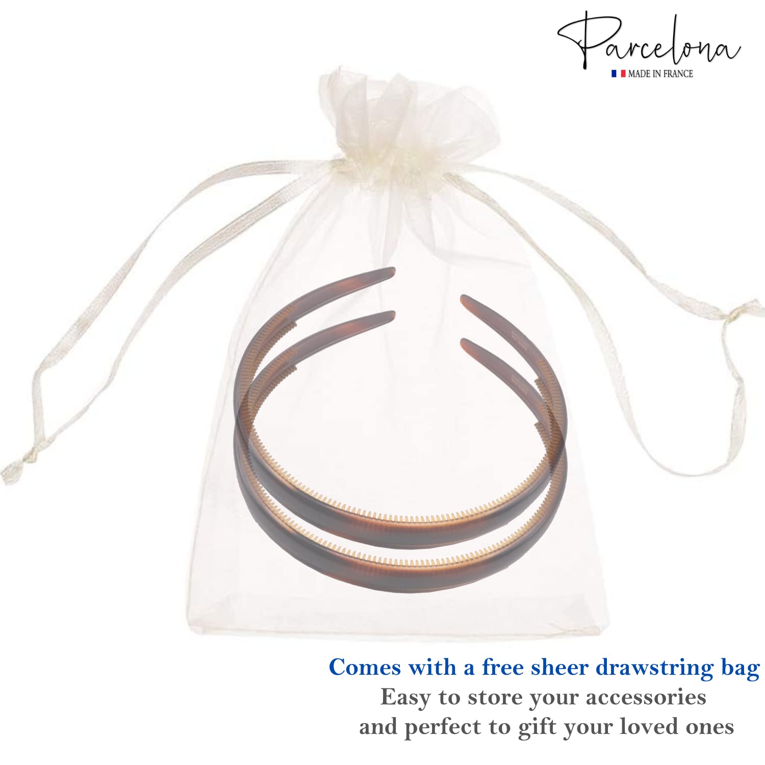 Parcelona French Narrow Thin Wide 1/2" Shell Cellulose Headband for Women 2 pcs