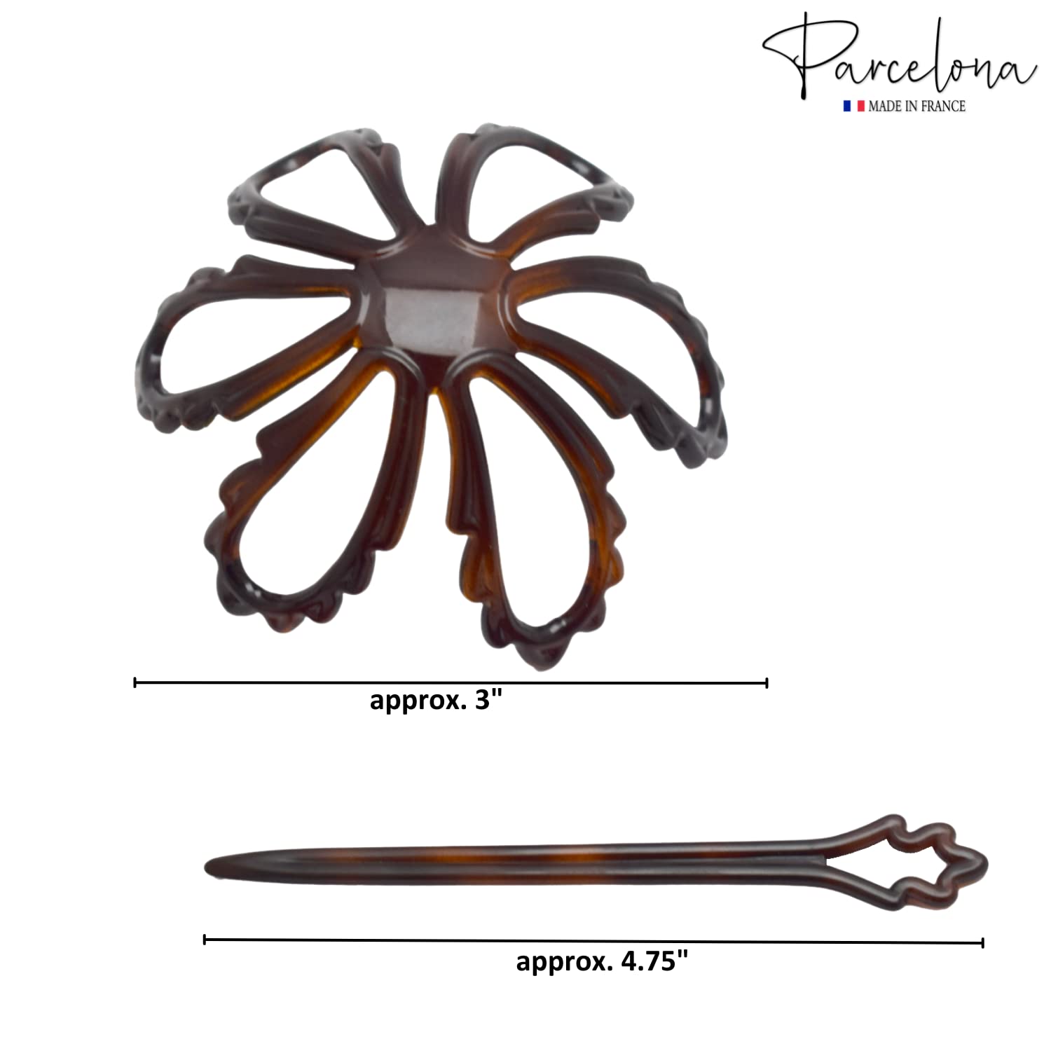 Parcelona French Floral Wavy Petal Shell Celluloid Hair Slider Bun Cover Stick