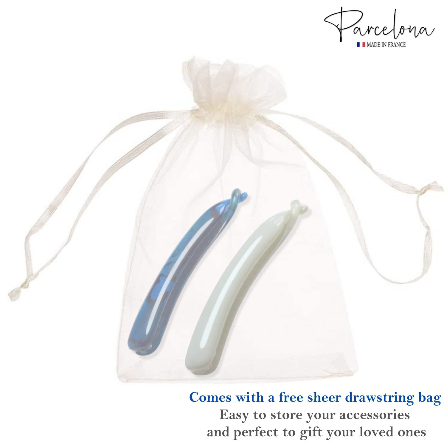 Parcelona French Small 3.75” Cellulose Set of 2 Banana Hair Clips for Women