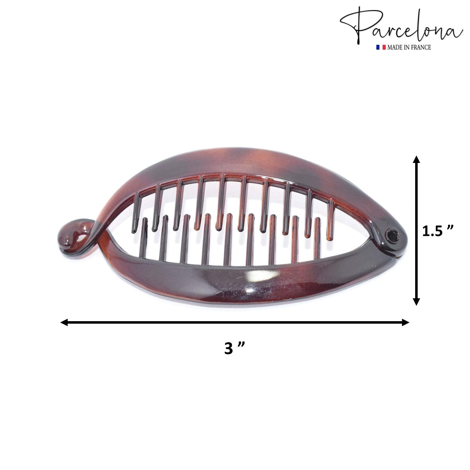 Parcelona French Mini Fish Brown & Black 3" Set of 4 Ponytail Banana Hair Clips