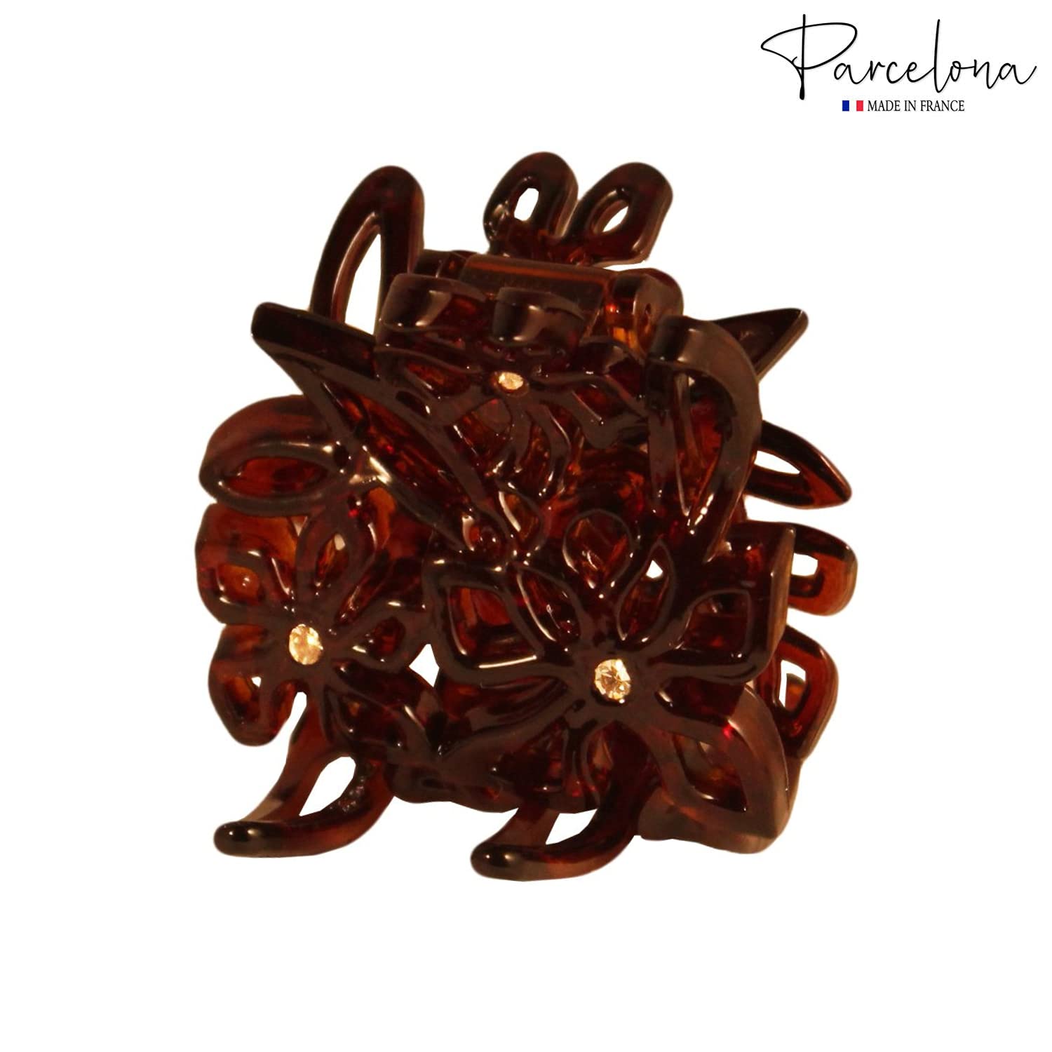 Parcelona French Tri Flower Cellulose with Crystals Hair Claw Clip