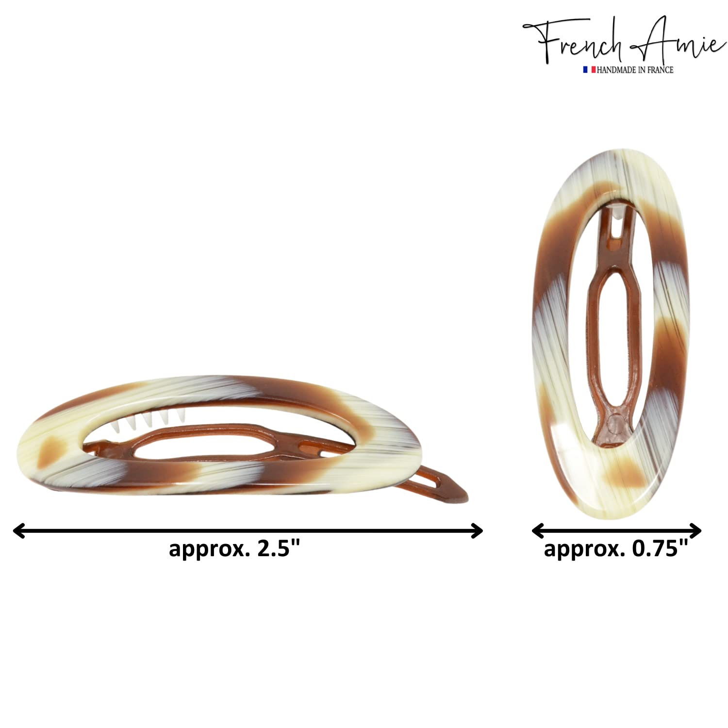 French Amie Oval Cut Out Small Handmade Cellulose Snap Hair Barrette for Women