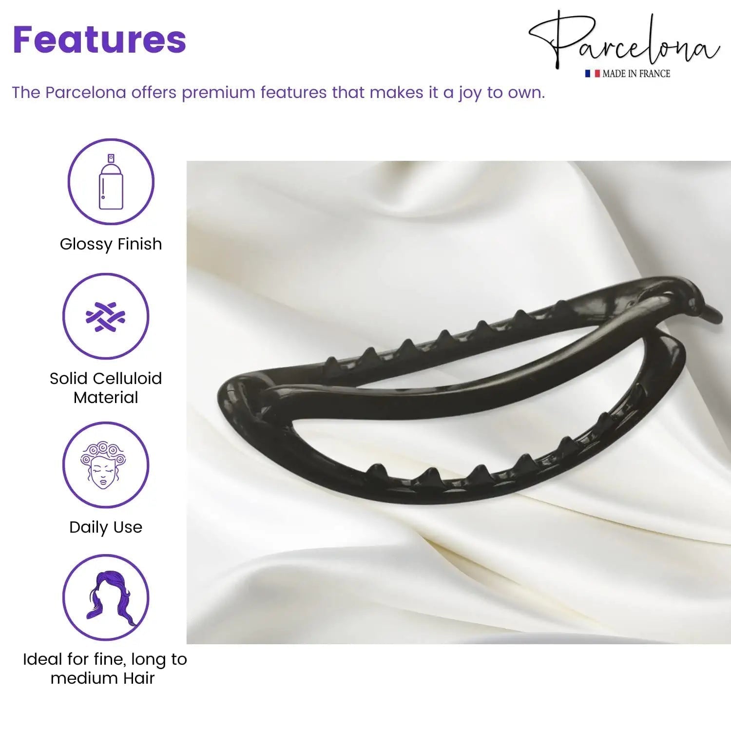 Parcelona French Plain Oval Small Cellulose Metal Free Hair Barrette for Women