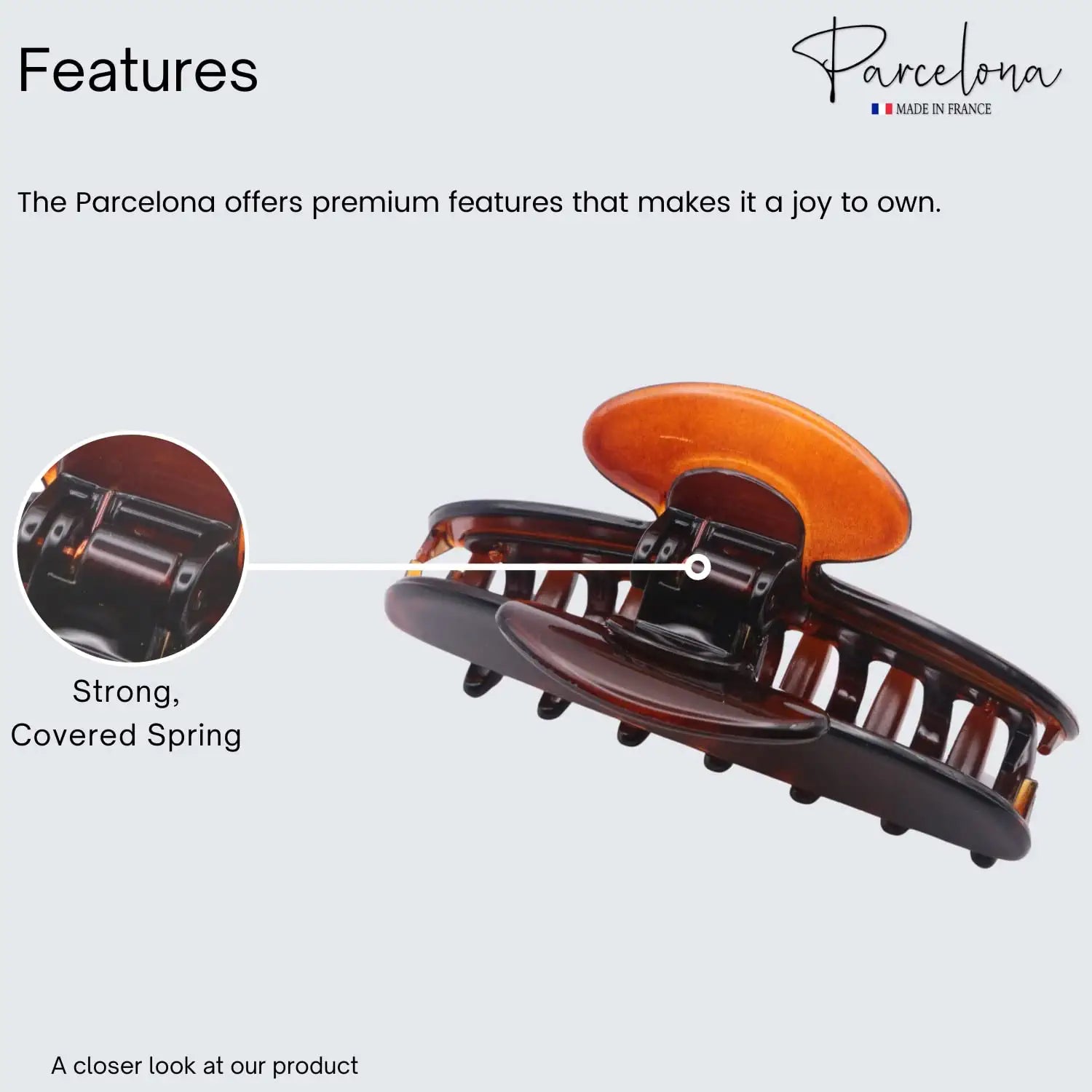Parcelona French Glossy Oval Medium 3.5" Cellulose No Slip Hair Claw for Women