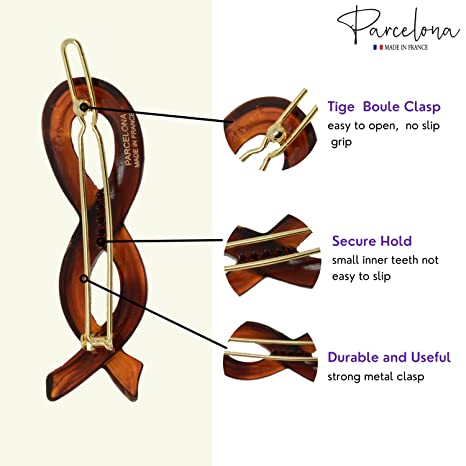 Parcelona French Infinity Ribbon Small Cellulose Hair Barrettes for Women(2 Pcs)