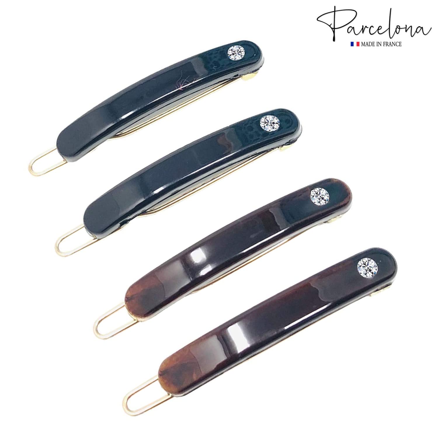 Parcelona French Mini Oblong 1.5" Set of 4 Crystal Hair Clip Barrettes for Women