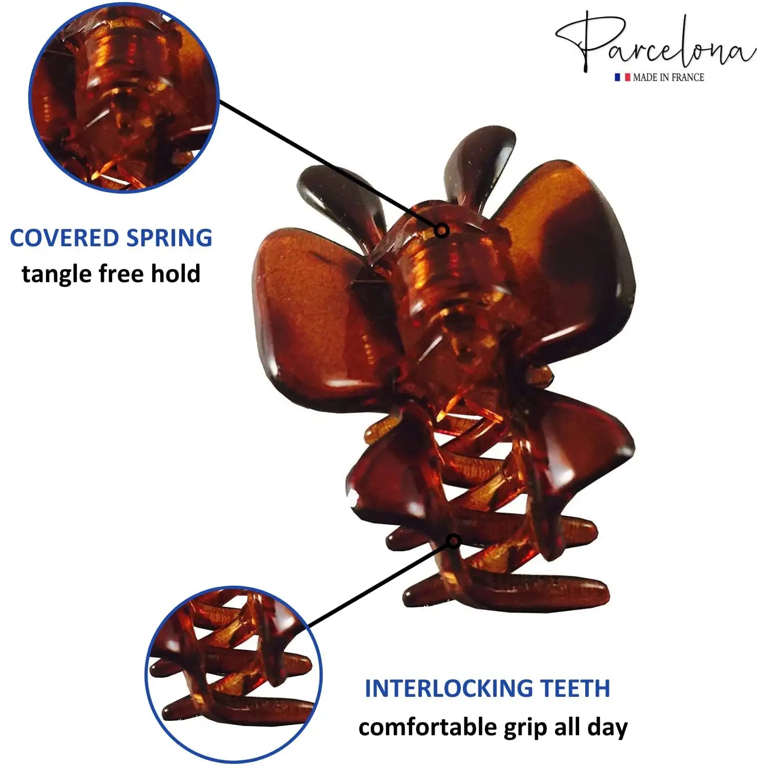 Parcelona French Classic 1.5" Small Celluloid Set of 3 Hair Claws for Women