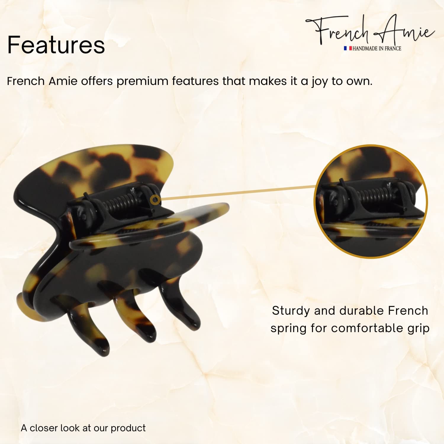 French Amie Flat Oval Small 1 3/4” Cellulose Handmade Hair Claw Clip for Women