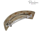 Parcelona French Large Curved Ivory Beige Hand Painted Hair Clip Barrette