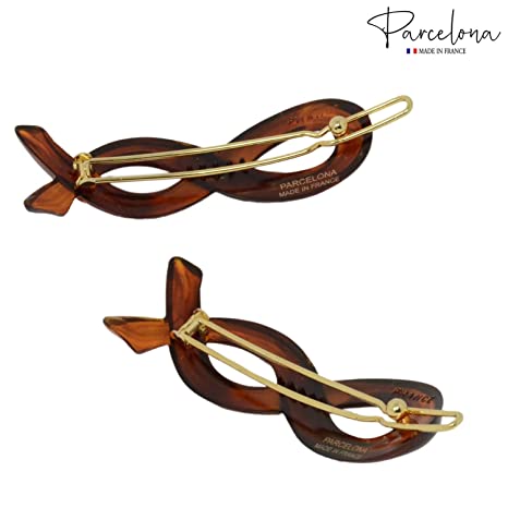 Parcelona French Infinity Ribbon Small Cellulose Hair Barrettes for Women(2 Pcs)