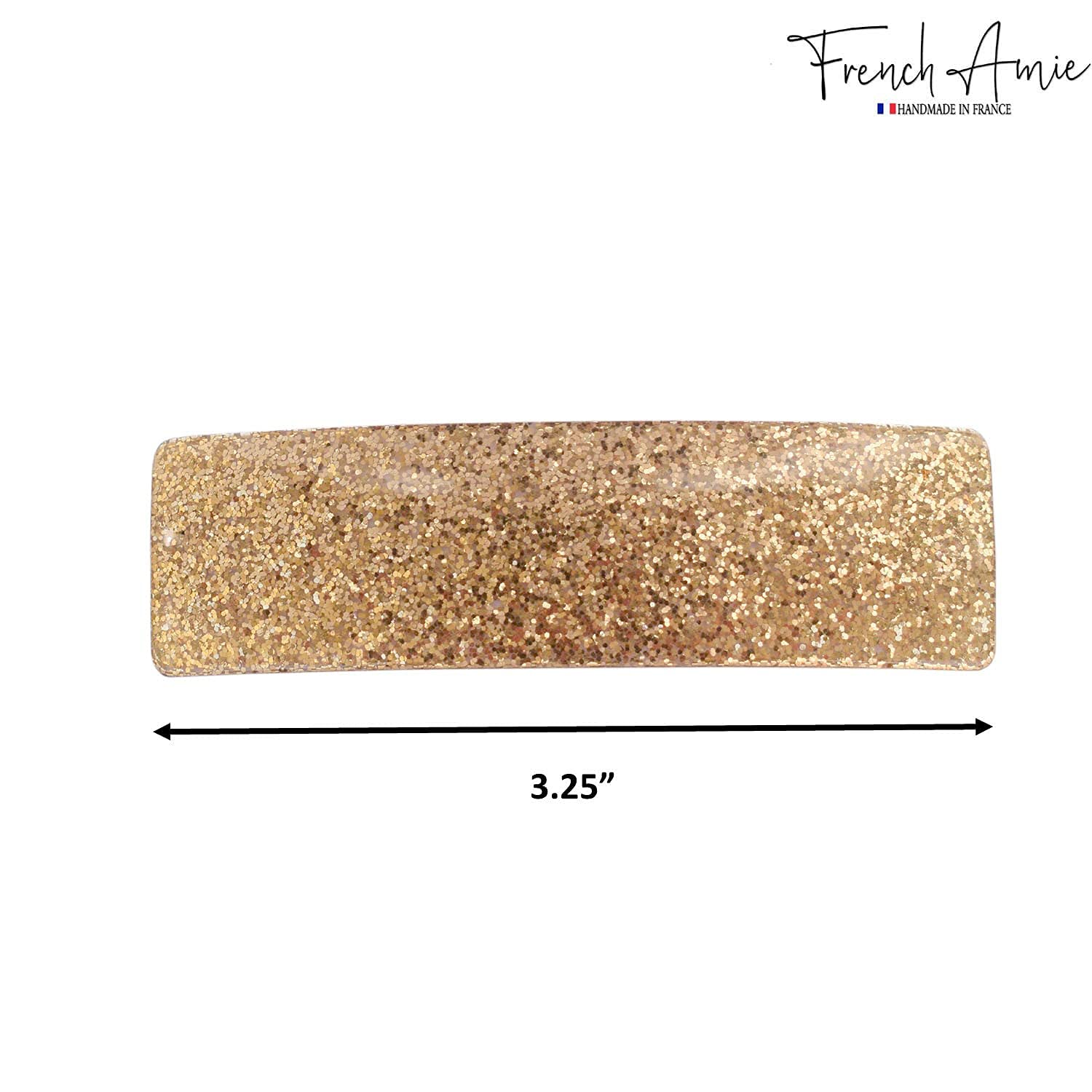 French Amie Rectangular Gold Glitter Cellulose Handmade Hair Clip Barrette