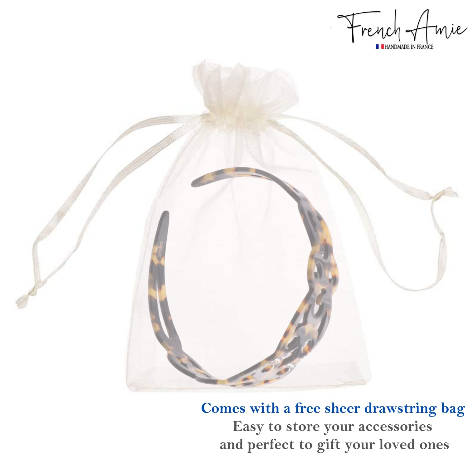 French Amie Filigree Wide 1" Celluloid Handmade Headband for Women