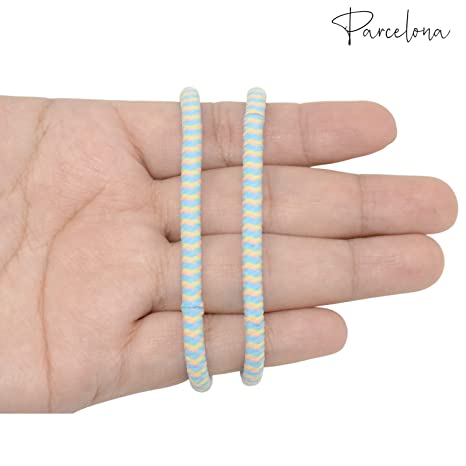 Parcelona Thin Stripes Set of 4 Ponytail Holder Elastic Hair Ties for Women