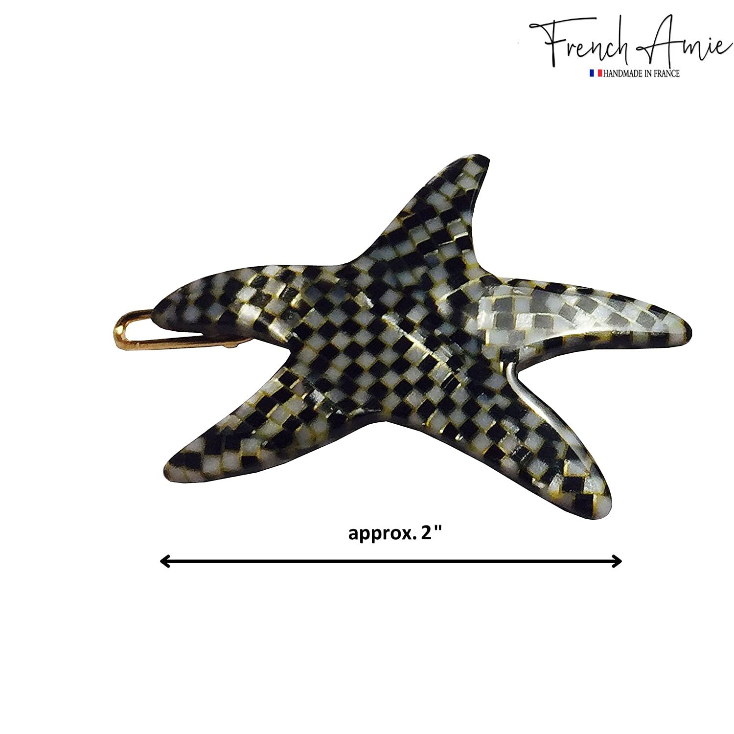 French Amie Star Small Cellulose Handmade Hair Slide Barrette With Snap Clips