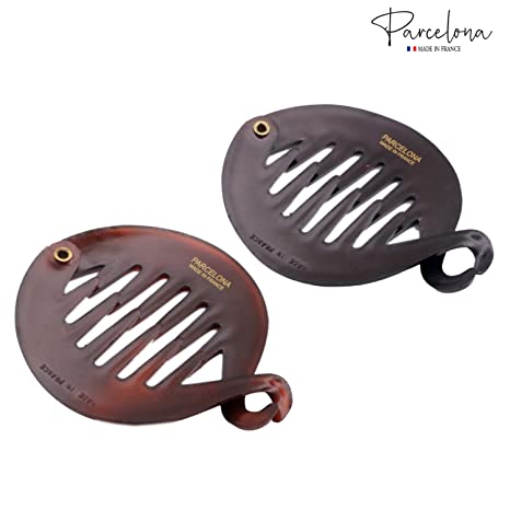 Parcelona French Round Fish Small Banana Hair Clip Set of 2(Black-Shell)