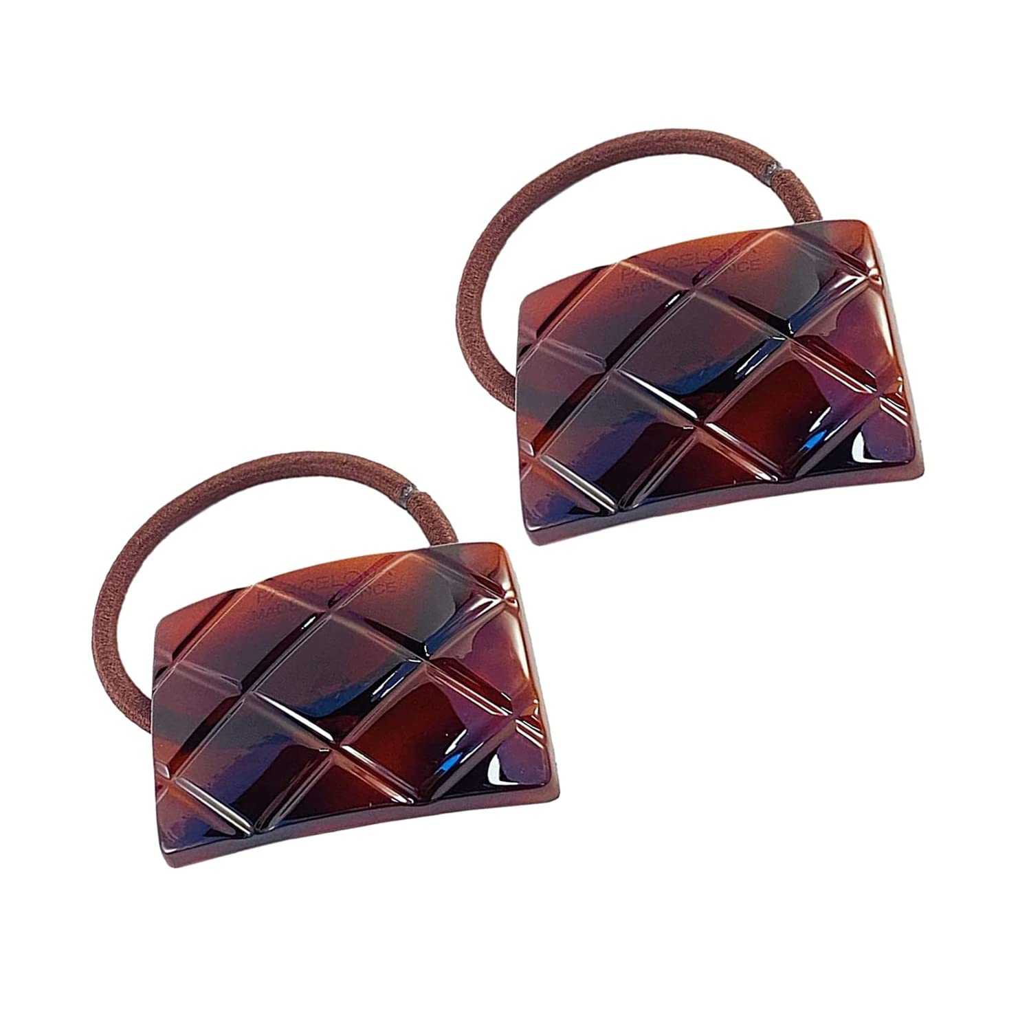 Parcelona French Quilted Rectangle Shell Elastic Flexible Hair Ties
