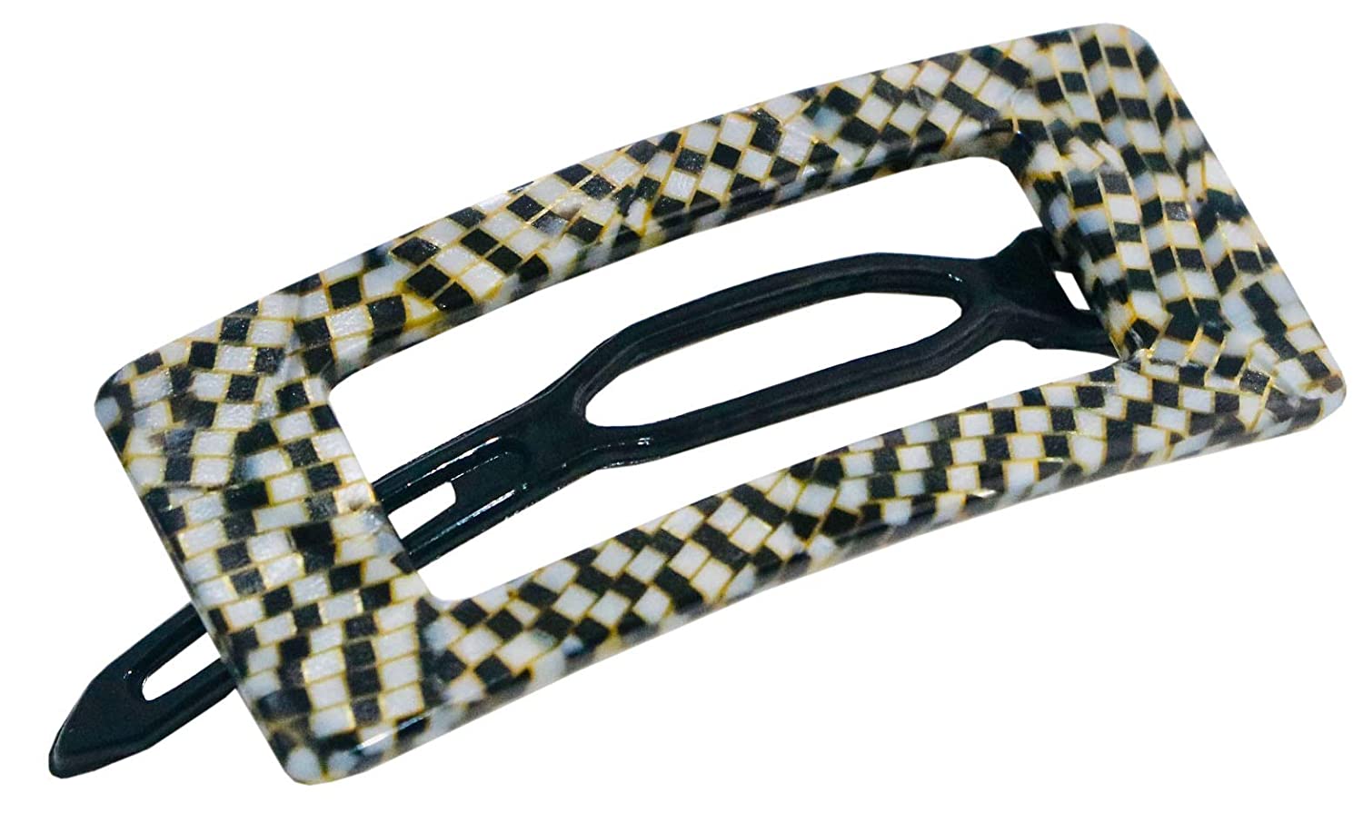 French Amie Rectangular Framed Small Opera Handmade Metal Free Hair Barrette