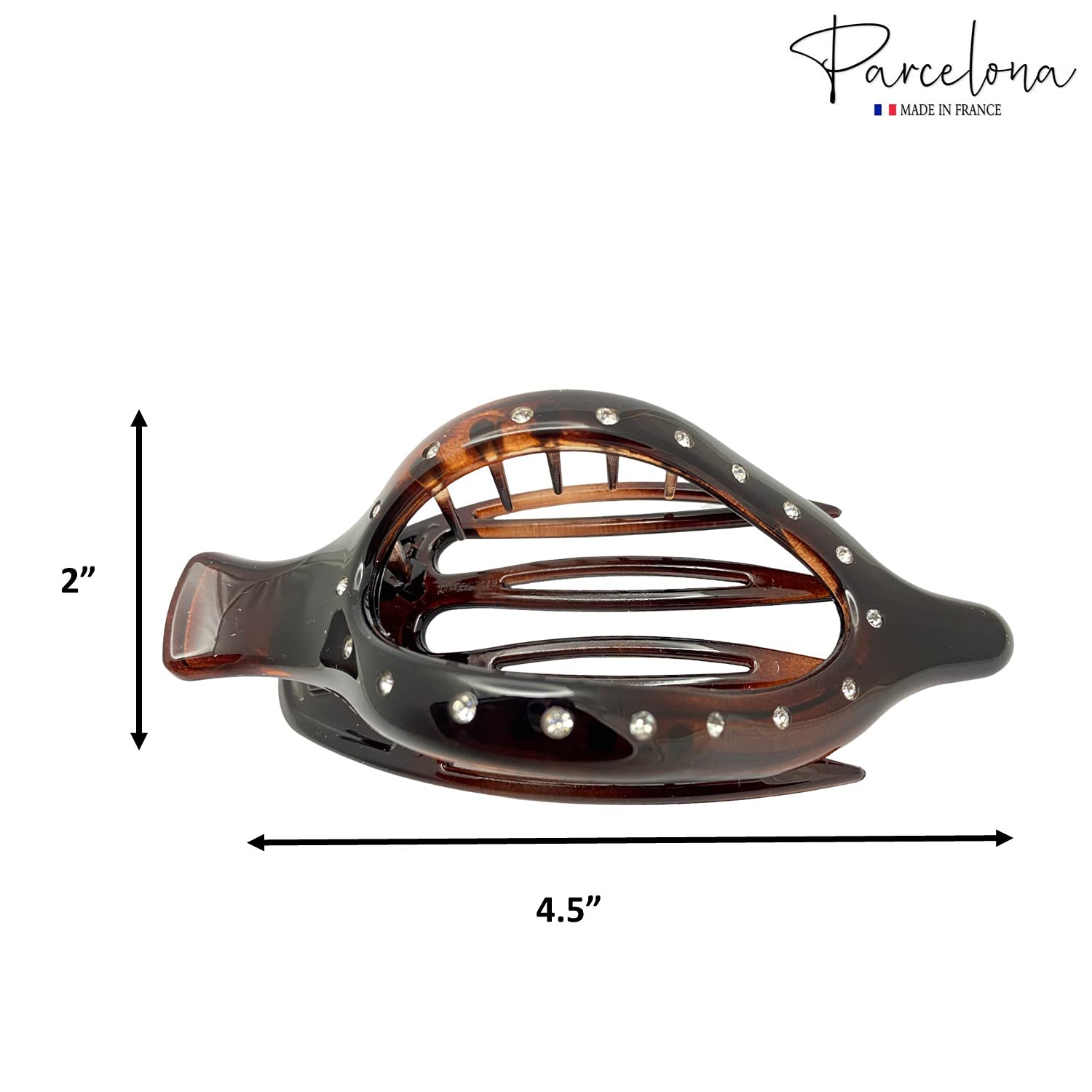 Parcelona French Elite Wide Beak Crystals Shell Cellulose Hair Claw 4.5 inches