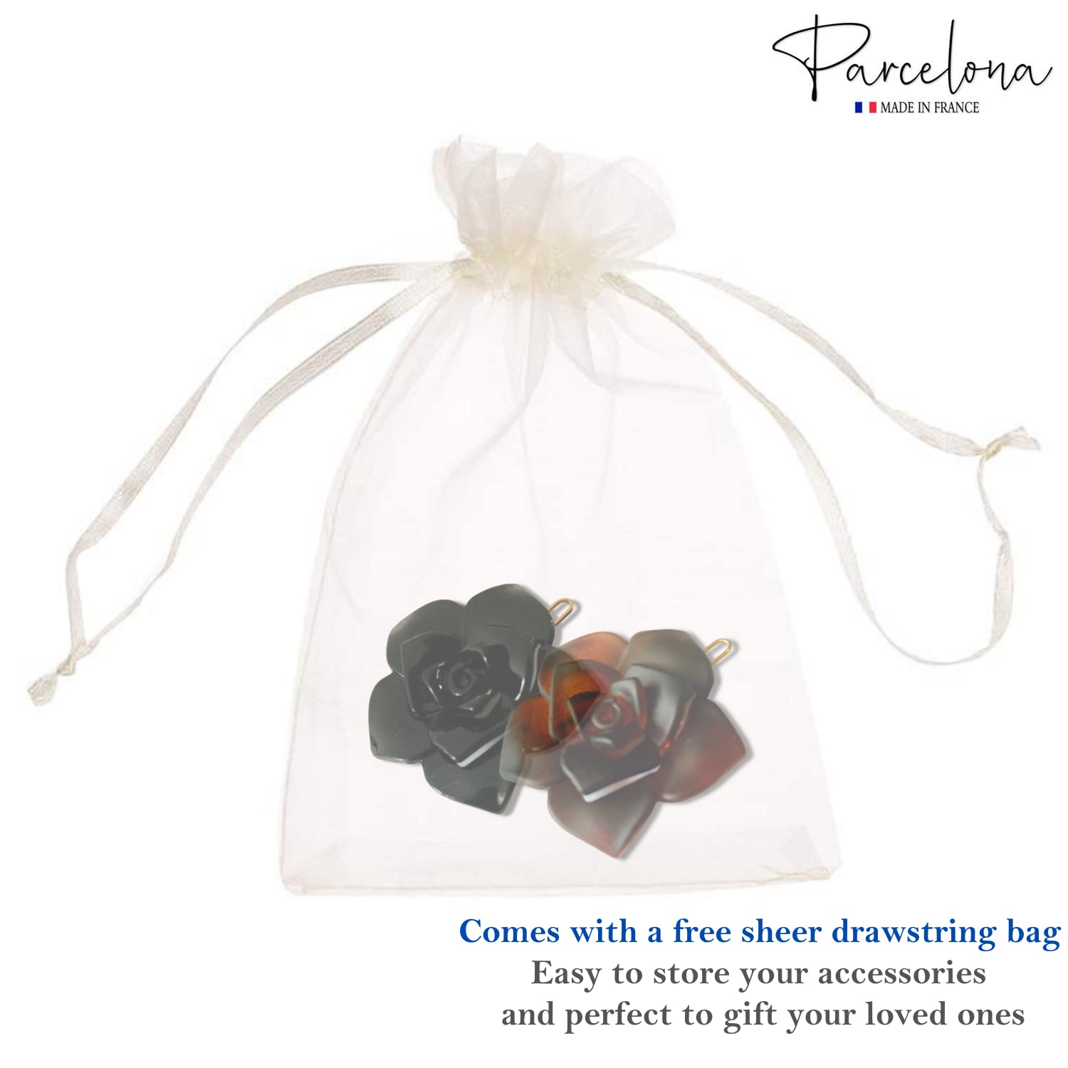 Parcelona French Flower Small 1.5" Cellulose Side Slide Snap Barrettes for Women