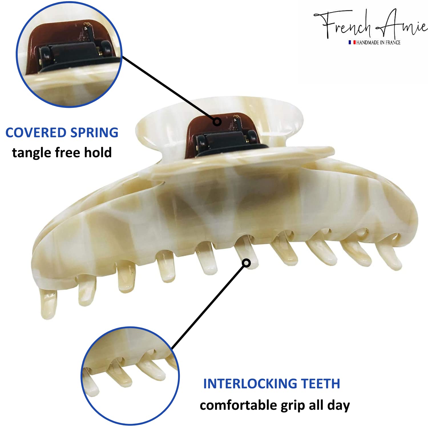 French Amie Contour Large 4 ¾” Cellulose Handmade Jaw Hair Claw Clip for Women