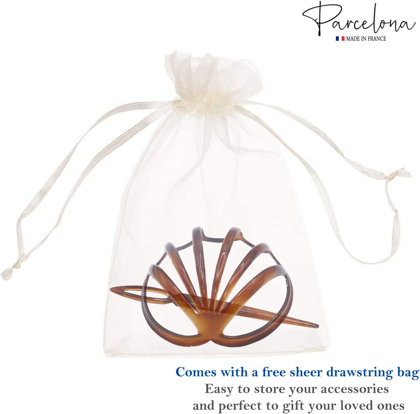 Parcelona French Coquille Shell Celluloid Hair Slider Bun Cover With Stick