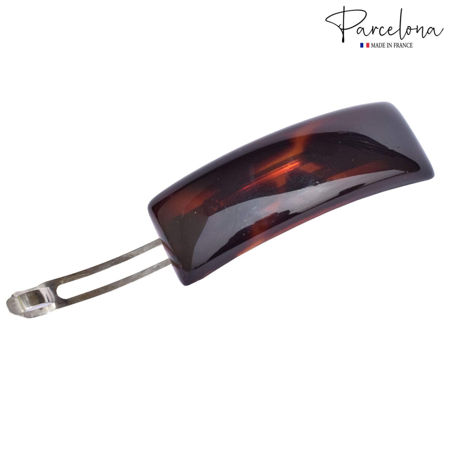 Parcelona French Rectangle Bar Brown Large 3 1/2” Celluloid Hair Clip Barrette