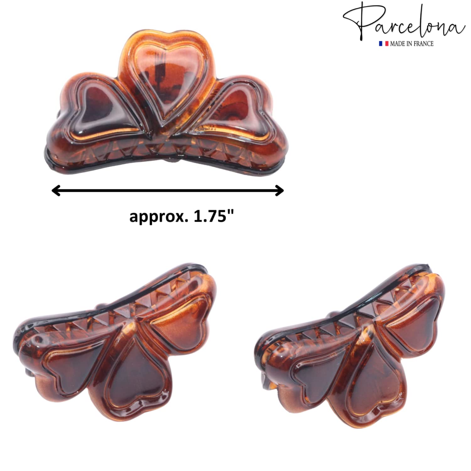 Parcelona French Love Hearts Very Small Shell Cellulose Set of 2 Hair Claws