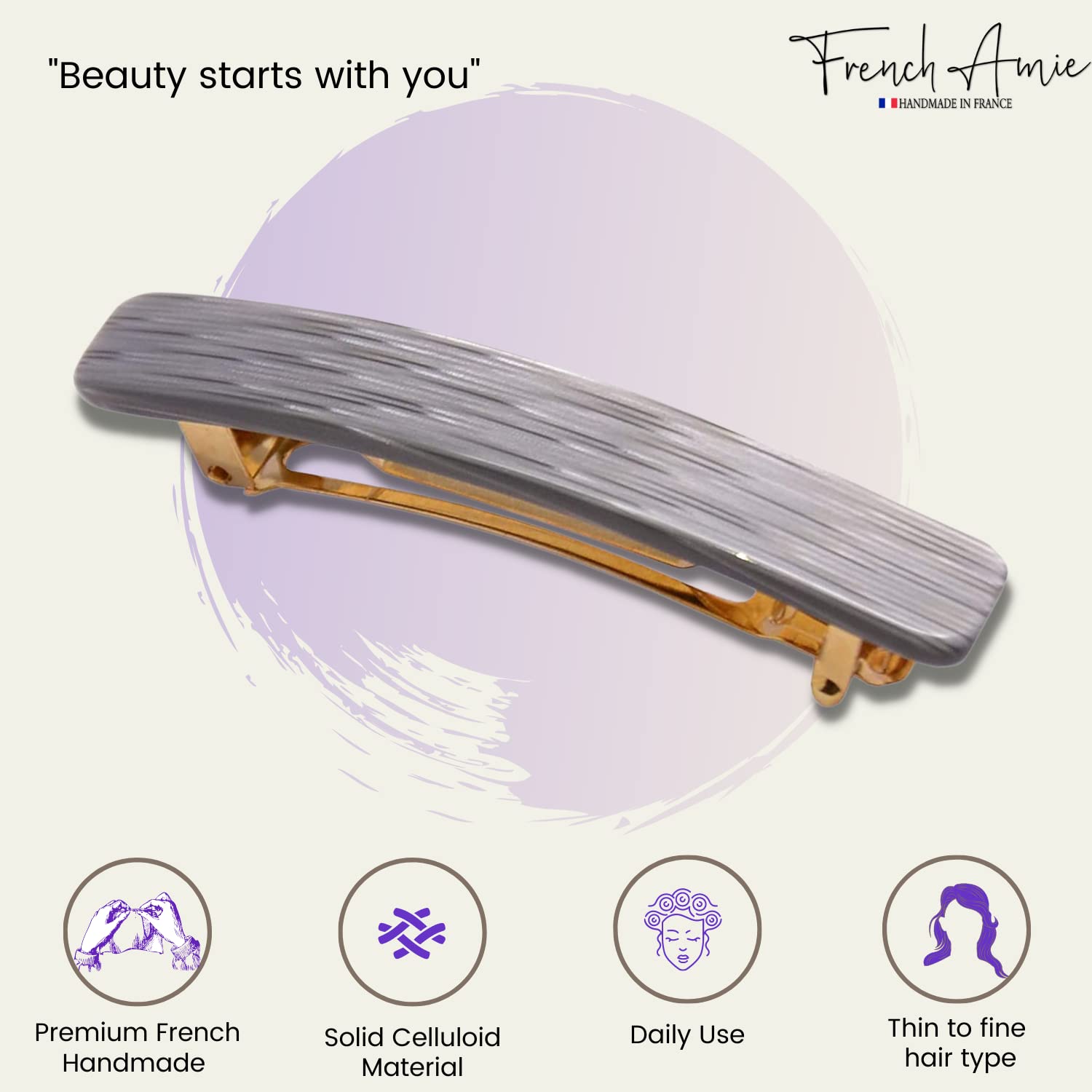 French Amie Small 2 1/4" Cellulose Handmade Hair Barrette for Women and Girls
