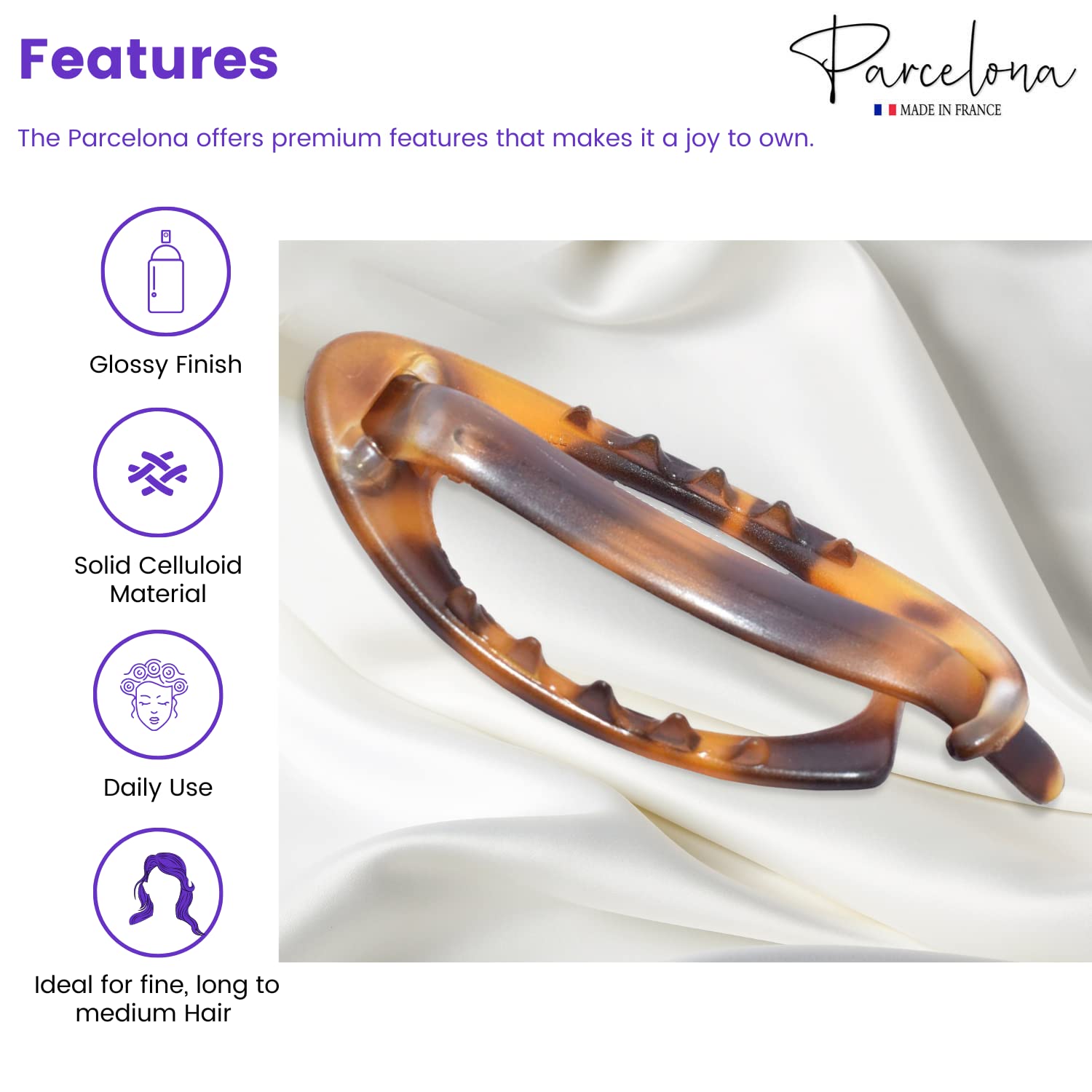 Parcelona French Plain Oval Small Cellulose Metal Free Hair Barrette for Women