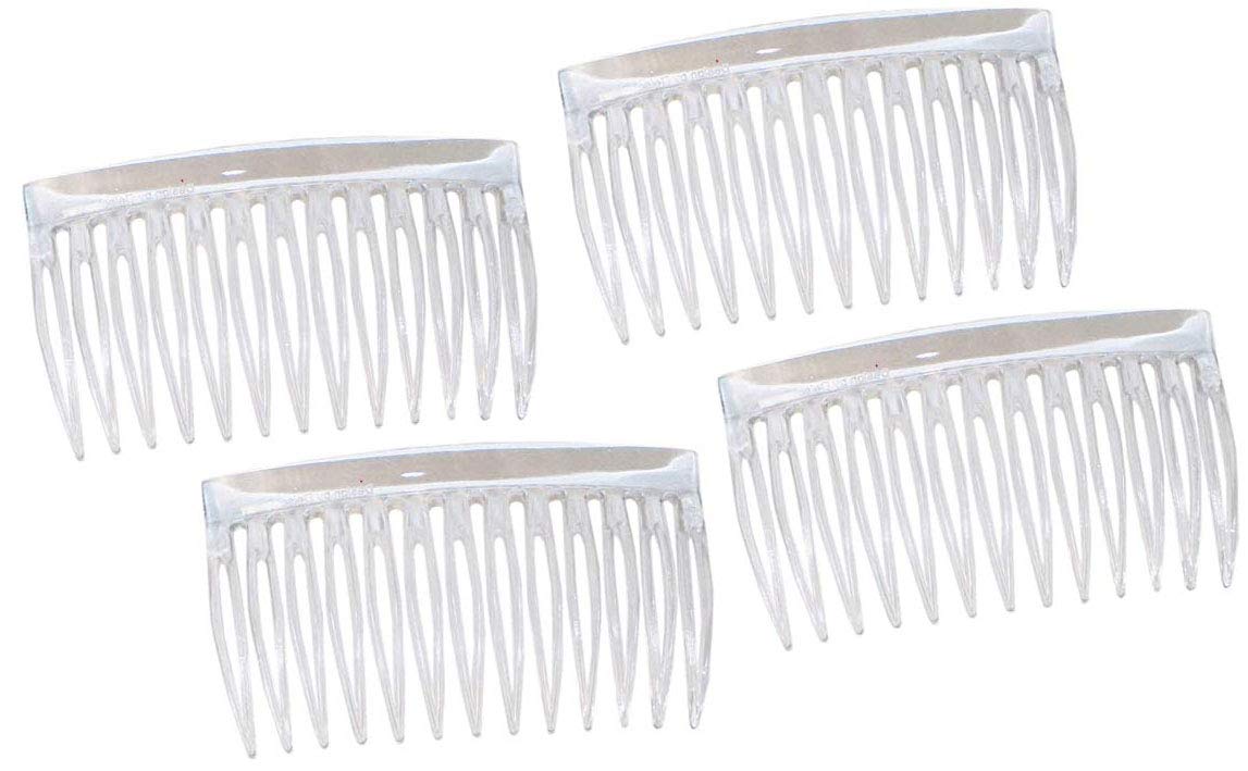 Parcelona French Oval Cut 13 Teeth Clear Cellulose Set of 4 Side Hair Combs