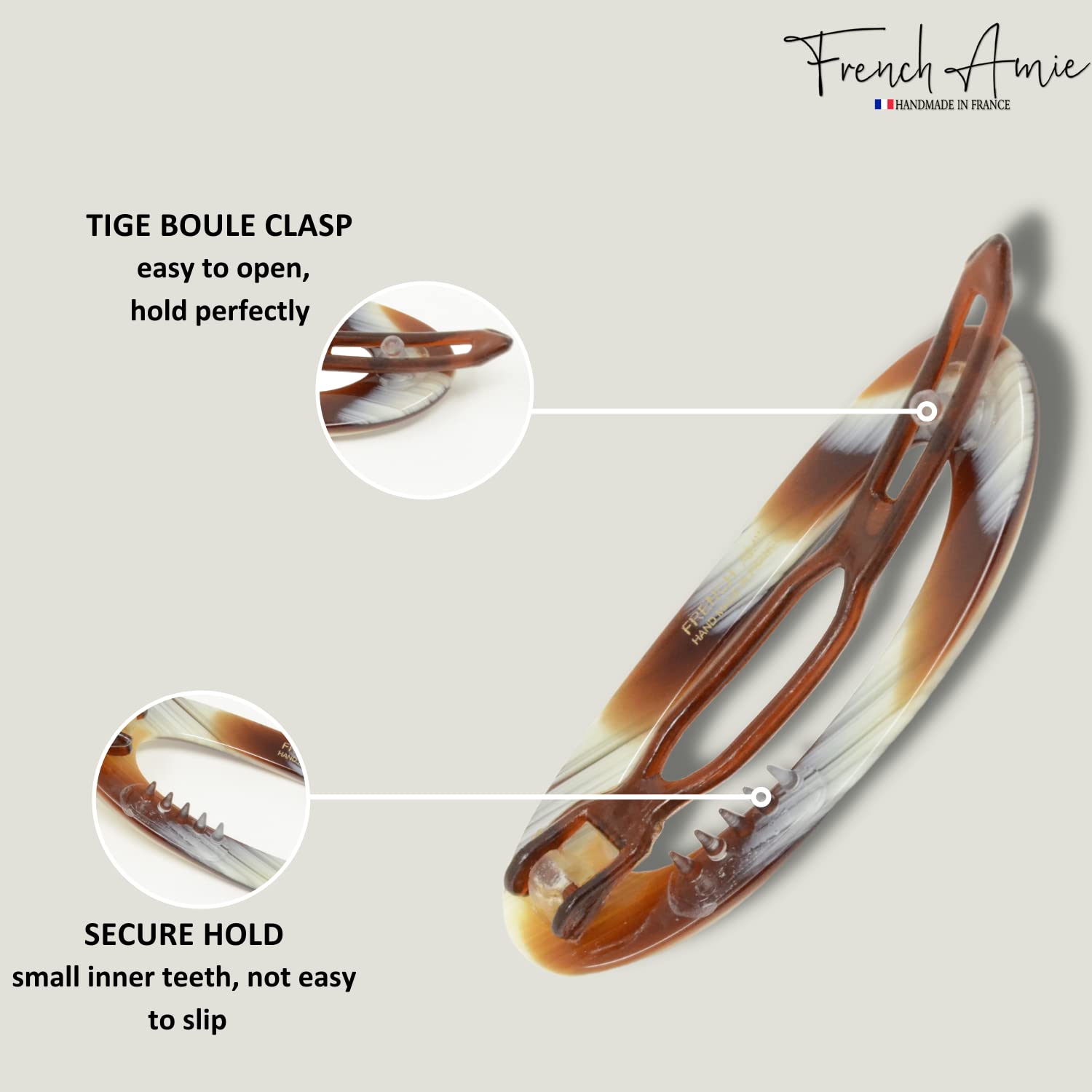 French Amie Oval Cut Out Small Handmade Cellulose Snap Hair Barrette for Women